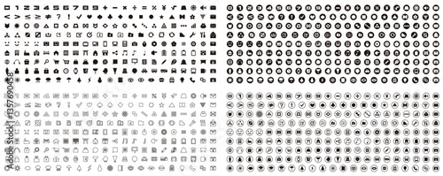 たくさんのシンプルな白黒アイコンの4パターン・セット