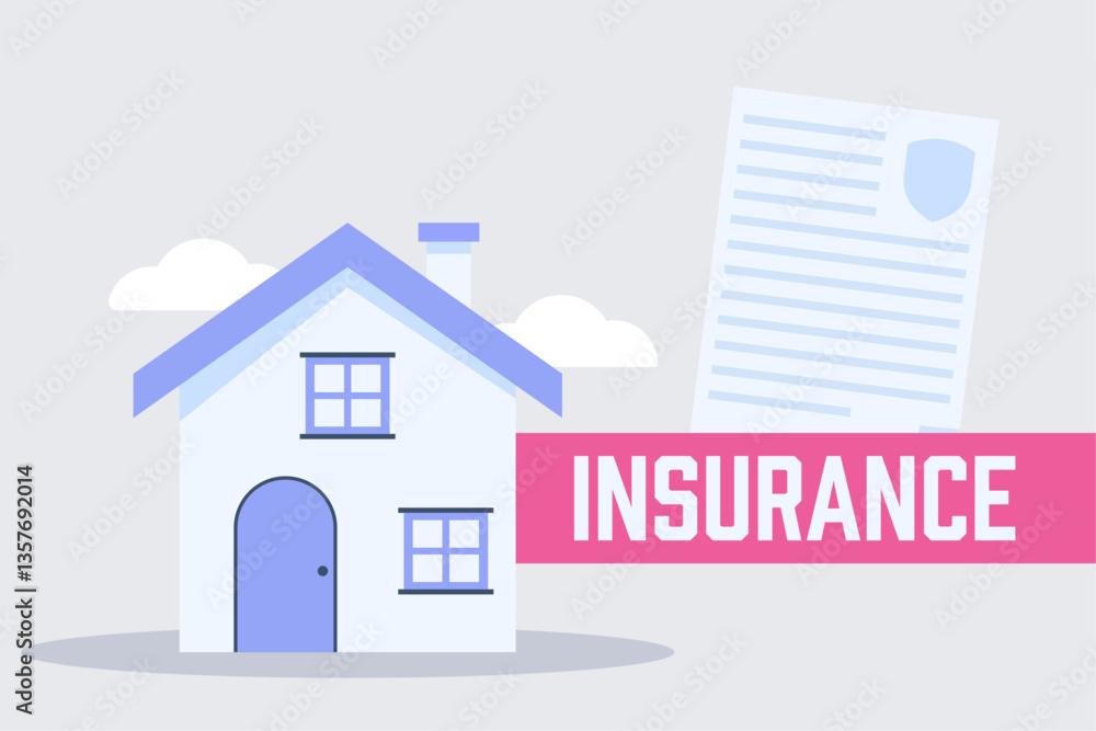 Home insurance coverage and protection of residential property with a policy. House alongside an insurance policy. Vector illustration. Home insurance coverage and protection of residential property with a policy. House alongside an insurance policy. Vector illustration.