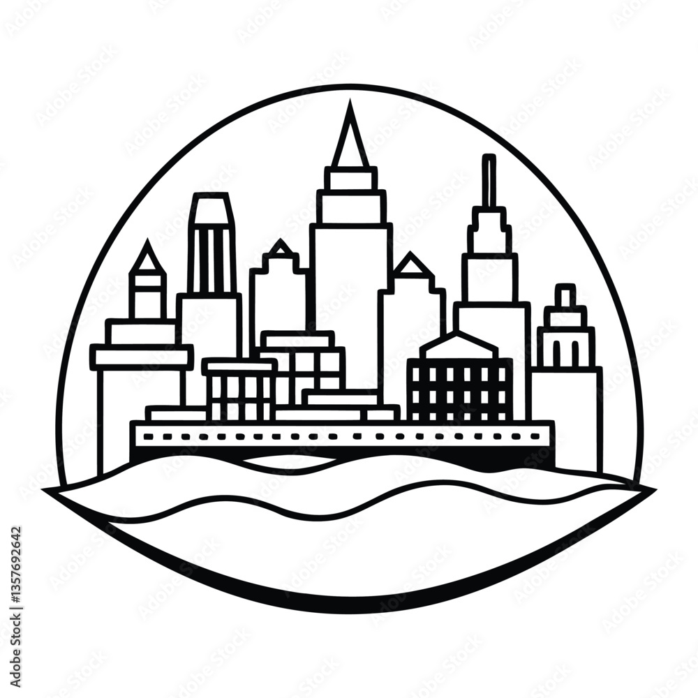 Fototapeta premium Night city skyline with illuminated buildings and moonlit sky
