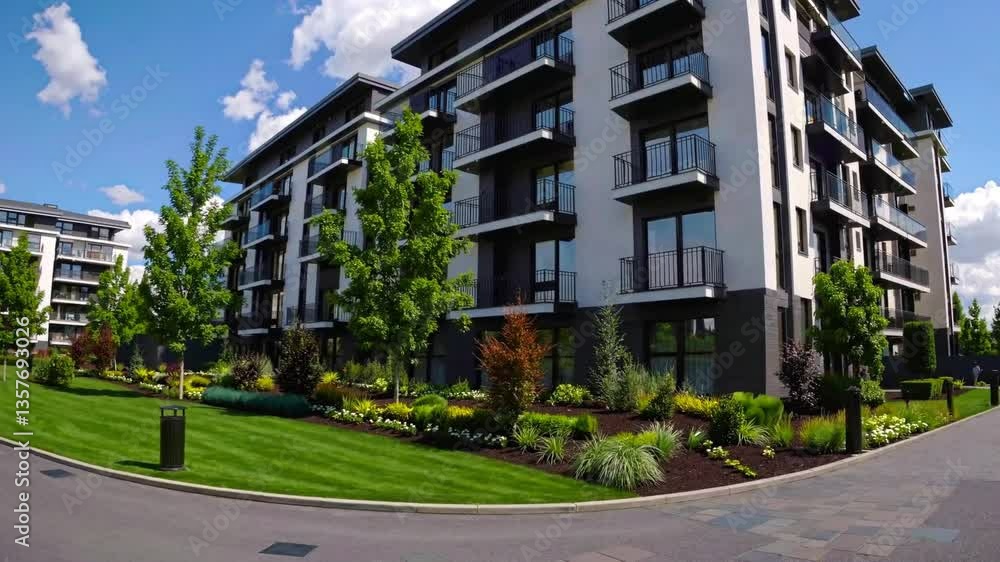 New modern block of flats in green area. residential apartment with flat buildings exterior. luxury house complex. Part of City Real estate property, condo architecture. apartment insurance concept. New modern block of flats in green area. residential apartment with flat buildings exterior. luxury house complex. Part of City Real estate property, condo architecture. apartment insurance concept.
