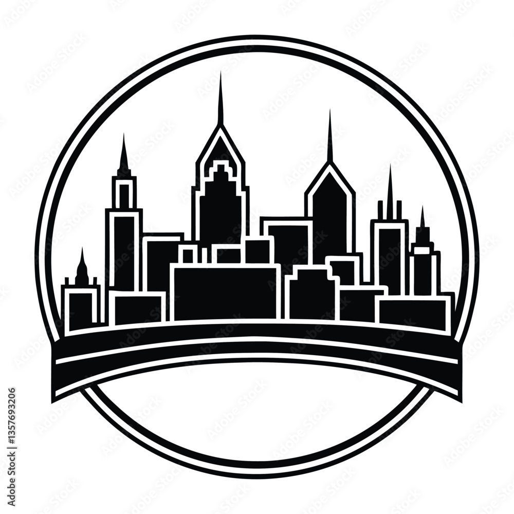 Fototapeta premium Night city skyline with illuminated buildings and moonlit sky