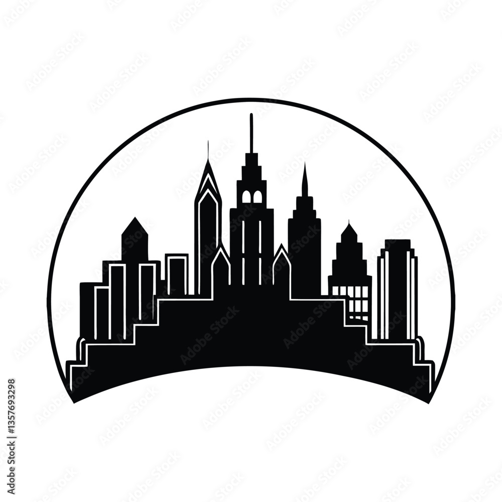 Fototapeta premium Night city skyline with illuminated buildings and moonlit sky