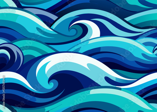 Seamless Pattern with Stylized Ocean Waves