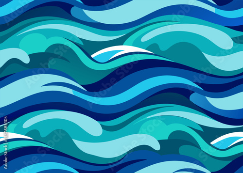 Seamless Pattern with Stylized Ocean Waves