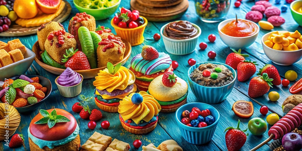 Fototapeta premium Painterly Clipart Style Food Photography: Delicious Dishes & Sweet Treats