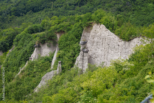 Rock formations, also known as fairy chimneys, earth pyramids, hoodoos, Piramidi di Zone, Italy
