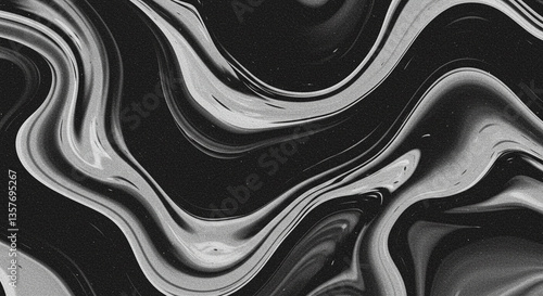 Grainy black and white abstract background with sharp contrasts and dynamic liquid line shapes, dark noise texture monochrome. Abstract grayscale marbled texture with flowing patterns.