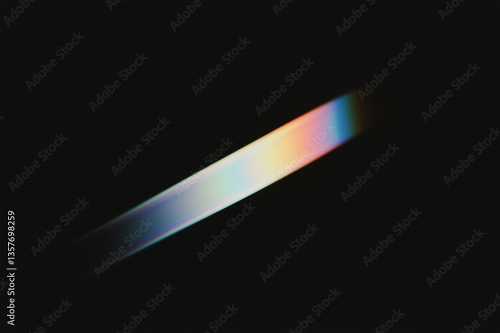 Prismatic Beam in Darkness: A dynamic, abstract composition featuring a radiant beam of prismatic light slicing across a deep, dark canvas. 