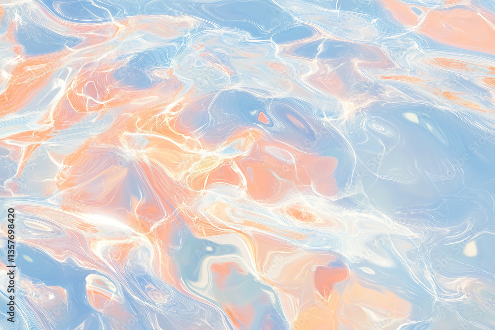 Abstract Water Surface: A mesmerizing display of fluid blues, pinks, and soft orange hues creates a captivating view, evoking the essence of flowing water in an ethereal and abstract manner. Abstract Water Surface: A mesmerizing display of fluid blues, pinks, and soft orange hues creates a captivating view, evoking the essence of flowing water in an ethereal and abstract manner.