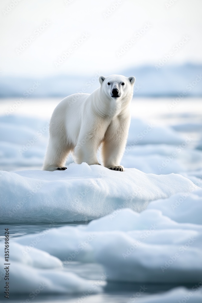 A polar bear standing on a shrinking ice floe A polar bear standing on a shrinking ice floe