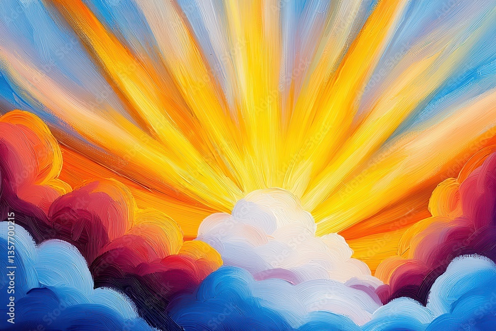Fototapeta premium Ethereal Sunrise with Glowing Data Streams in Vibrant Colors of Orange, Purple, and Blue Amidst Soft Cloud Layers