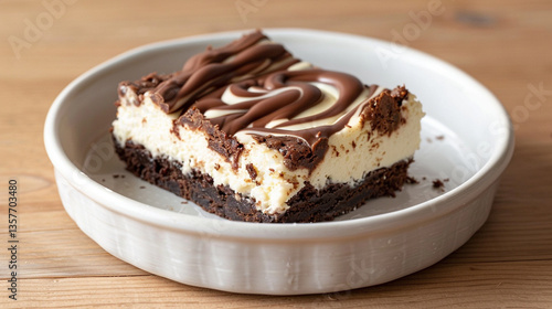 Wallpaper Mural Brownie cheesecake bar slice with chocolate drizzle, layered dessert combining fudge and cream cheese, ideal for sweet product branding Torontodigital.ca