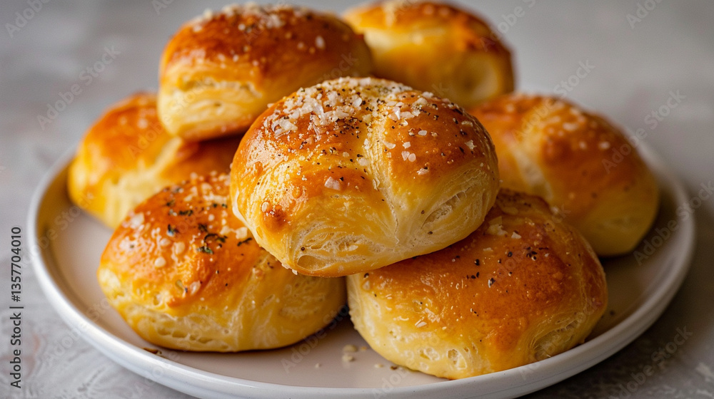 Buttery garlic knots stacked, soft dough brushed with garlic butter, great for Italian restaurant branding and appetizer menu promotions Buttery garlic knots stacked, soft dough brushed with garlic butter, great for Italian restaurant branding and appetizer menu promotions