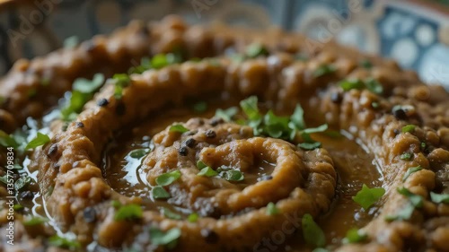 Delicious Creamy Mashed Fava Beans with Herbs and Spices in a Bowl