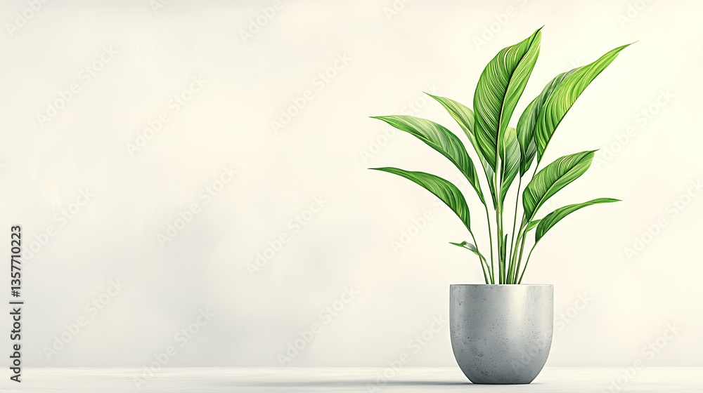 Minimalist Plant for Grey Pot, White Background. Minimalist Plant for Grey Pot, White Background.