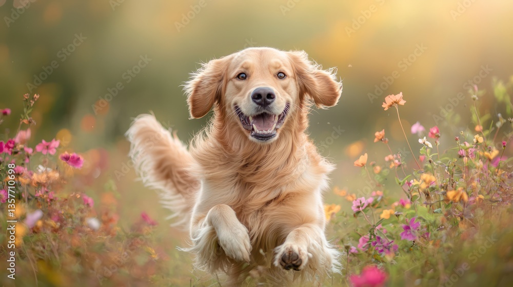 Happy Golden Retriever in a Meadow Happy Golden Retriever in a Meadow