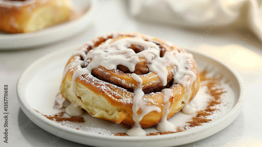 Hot cinnamon roll with thick icing on top, warm swirls perfect for bakery ads, cozy dessert campaigns and breakfast menus Hot cinnamon roll with thick icing on top, warm swirls perfect for bakery ads, cozy dessert campaigns and breakfast menus