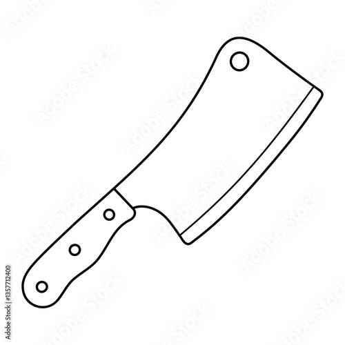 Meat cleaver vector illustration. Hand-drawn kitchen knife in doodle style. Black line art isolated on white background.