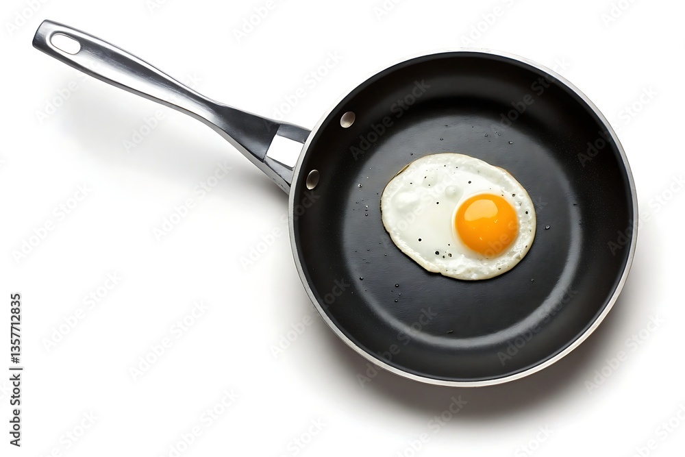 Fried egg in pan isolated on white background Fried egg in pan isolated on white background
