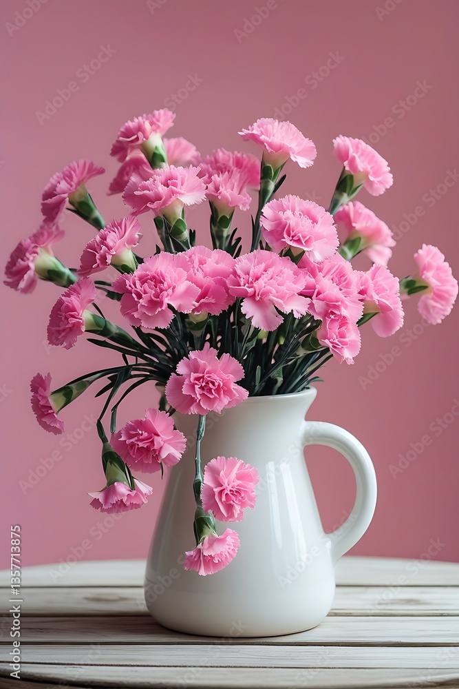 custom made wallpaper toronto digitalA white vase brimming with pink carnations rests on a rustic wooden table