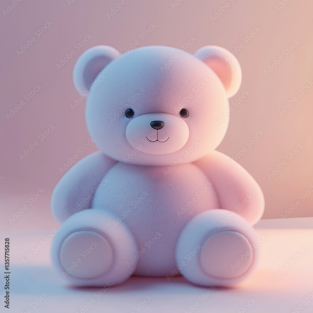 Obraz premium Minimalist teddy bear, soft plush material rendering, geometric character design
