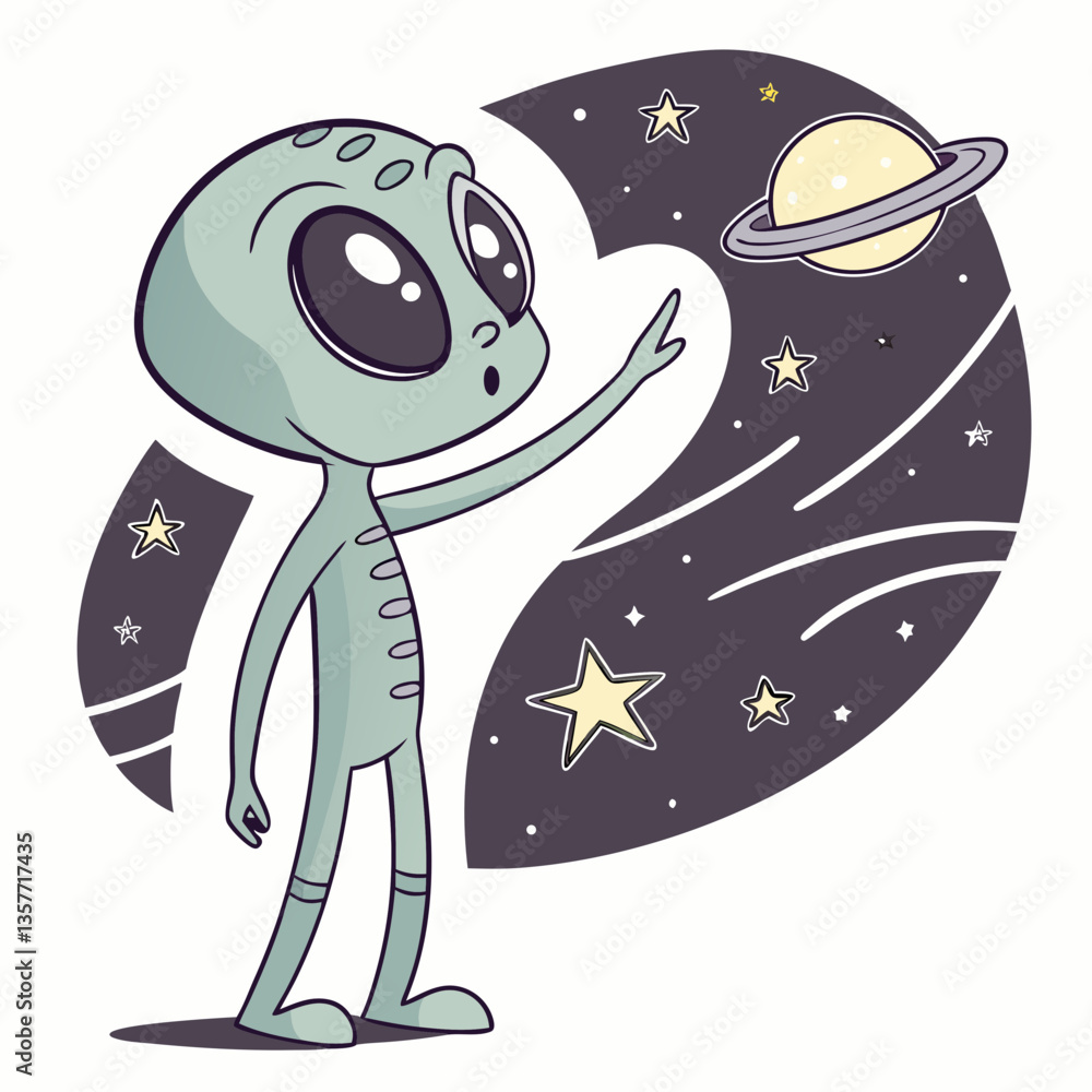 Obraz premium Alien alien in space with glitch effects vector design