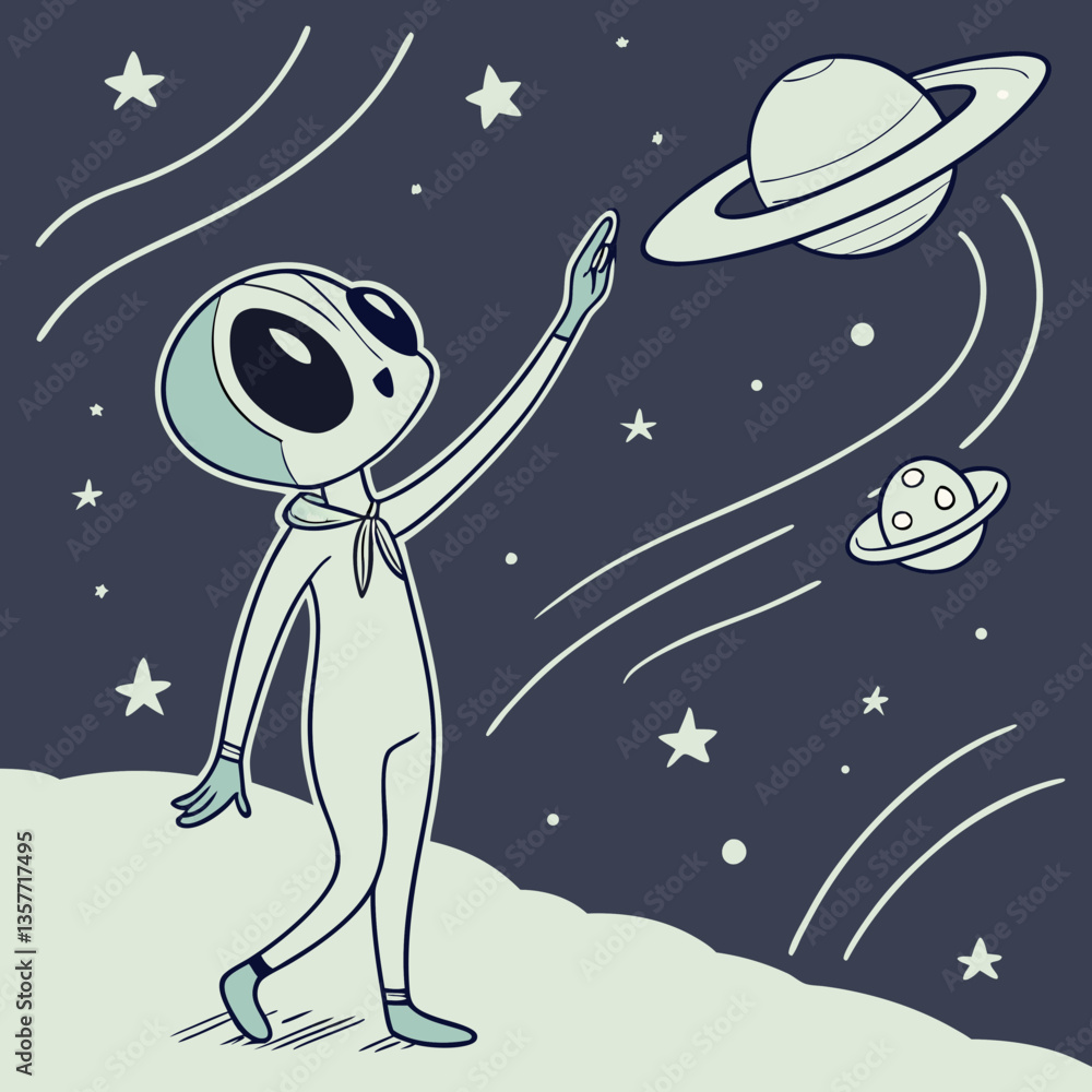 Fototapeta premium Alien alien in space with glitch effects vector design