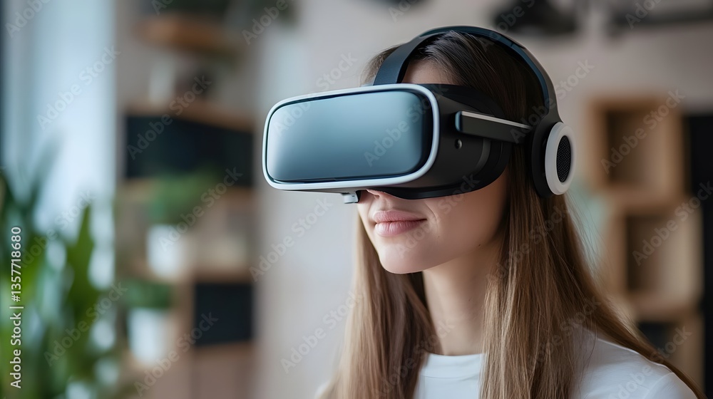 a woman wearing a virtual reality headset, immersed in a digital world, with a sense of wonder and amazement a woman wearing a virtual reality headset, immersed in a digital world, with a sense of wonder and amazement
