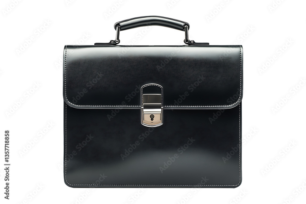 Black Leather Briefcase With Lock And Handle Isolated on White and Transparent Background PNG Image. Black Leather Briefcase With Lock And Handle Isolated on White and Transparent Background PNG Image.