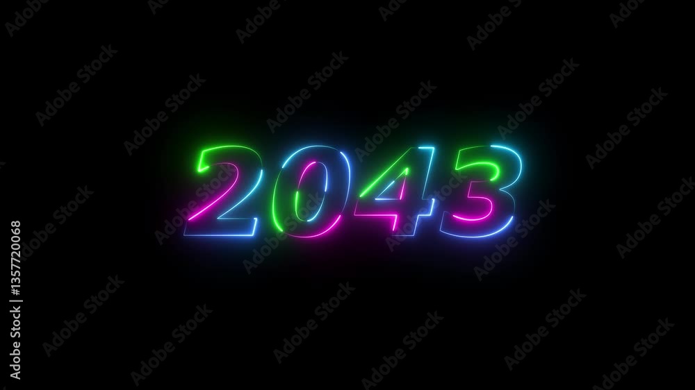 2043 neon line text. Abstract 2043 neon text animation ,For neon color Glowing neon number text background 4k video animation .Digital font against a dark background with neon line looping animation. 2043 neon line text. Abstract 2043 neon text animation ,For neon color Glowing neon number text background 4k video animation .Digital font against a dark background with neon line looping animation.