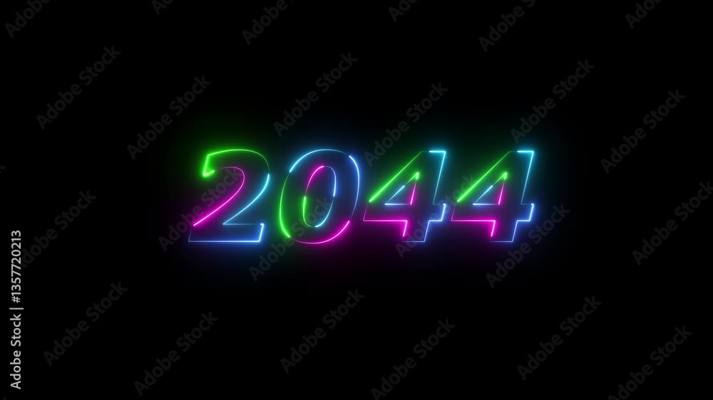 2044 neon line text. Abstract 2044 neon text animation ,For neon color Glowing neon number text background 4k video animation .Digital font against a dark background with neon line looping animation. 2044 neon line text. Abstract 2044 neon text animation ,For neon color Glowing neon number text background 4k video animation .Digital font against a dark background with neon line looping animation.