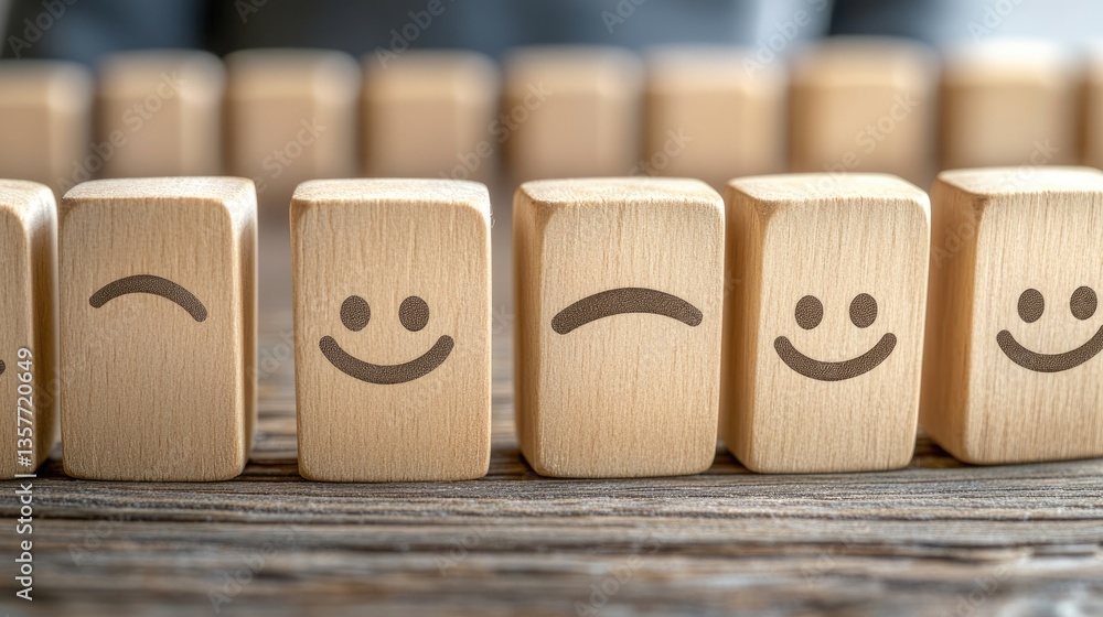 Customer Feedback: Happy and Sad Faces on Wooden Blocks Customer Feedback: Happy and Sad Faces on Wooden Blocks