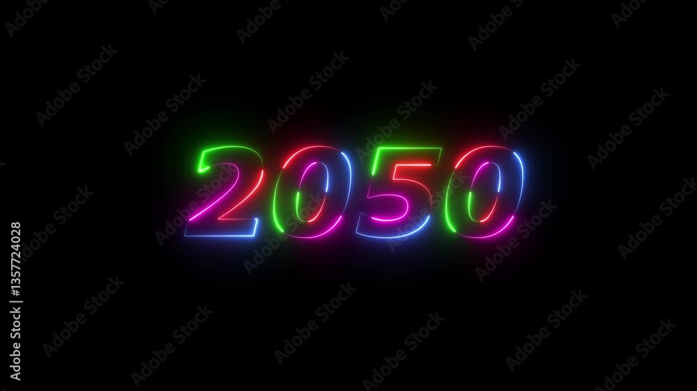 2050 neon line text. Abstract 2050 neon text animation ,For neon color Glowing neon number text background 4k video animation .Digital font against a dark background with neon line looping animation. 2050 neon line text. Abstract 2050 neon text animation ,For neon color Glowing neon number text background 4k video animation .Digital font against a dark background with neon line looping animation.