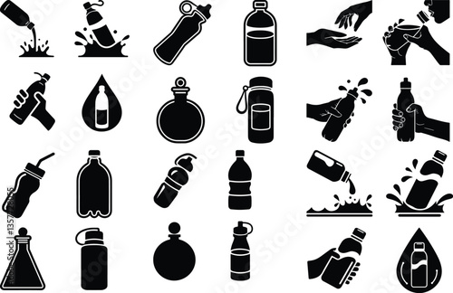 Set of silhouettes of water bottles, vector illustration Bottle Silhouettes Silhouette of man drinking water from bottle f water bottle with hat silhouette