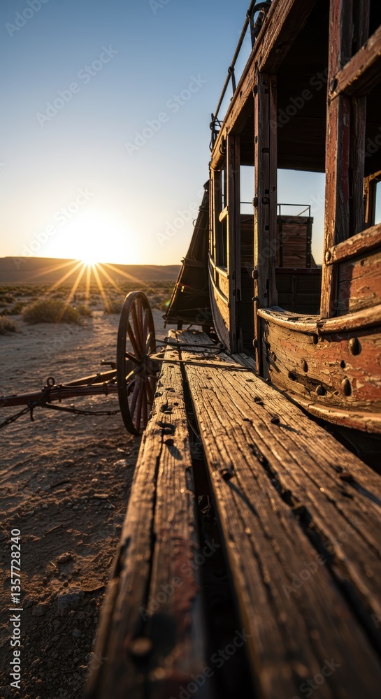Fototapeta premium Sunset over Ghost Town Stagecoach