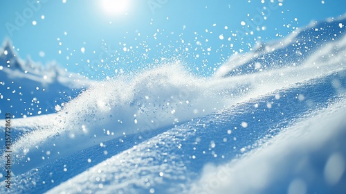 Snowy mountain landscape, fresh snow flurry