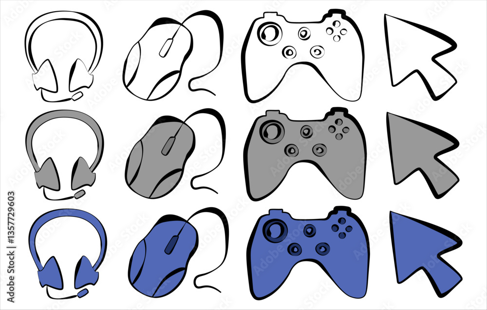 Gaming headset icon set, message vector image, social networks, internet, headphones, online communication methods, isolated on transparent Gaming headset icon set, message vector image, social networks, internet, headphones, online communication methods, isolated on transparent