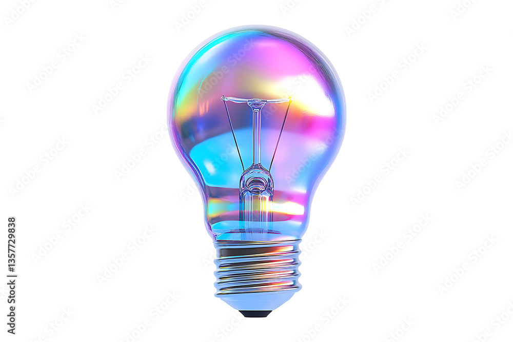 Obraz premium Holographic 3D light bulb Isolated on White and Transparent Background PNG Image.