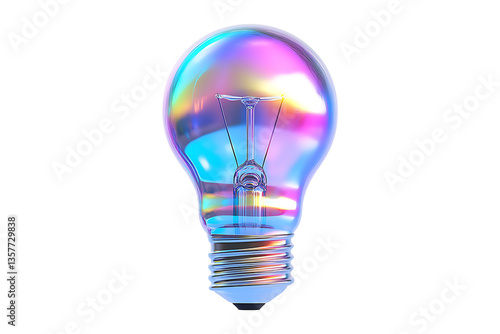 Holographic 3D light bulb Isolated on White and Transparent Background PNG Image.