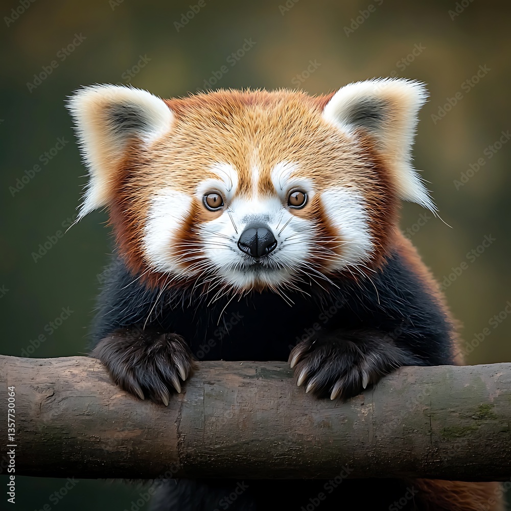 Red Panda Cub Perched on Branch for Zoo Portrait.