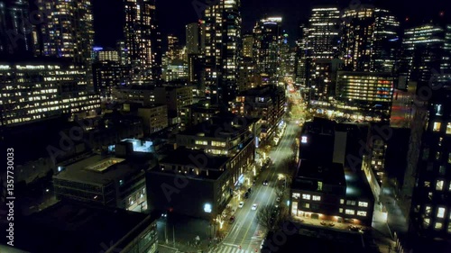 Wallpaper Mural Dark Night City Aerial Over Street with Buildings Background Torontodigital.ca
