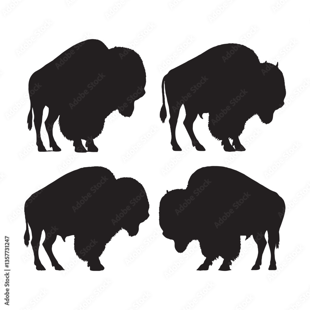 Fototapeta premium Bison Silhouette Vector - Bold Wildlife Graphic for Vintage-Style Branding and Logos - Bison Vector - Bison Icon - Bison Illustration