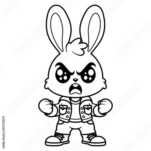 The bunny is wearing a jacket and is angry, for coloring