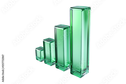 Bar chart 3d icon glass texture with green grap Isolated on White and Transparent Background PNG Image.