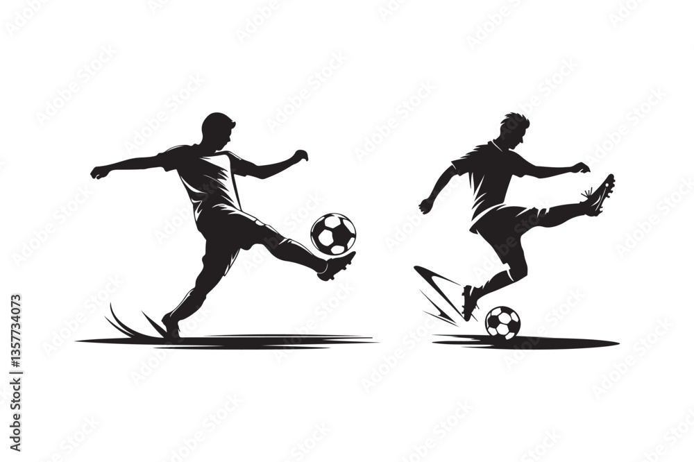 Obraz premium Soccer Player Silhouette Kicking Ball Sports Vector Illustration 
