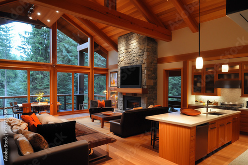 Obraz na płótnie Warm & Inviting – A Rustic Cabin with Modern Aesthetics w salonie