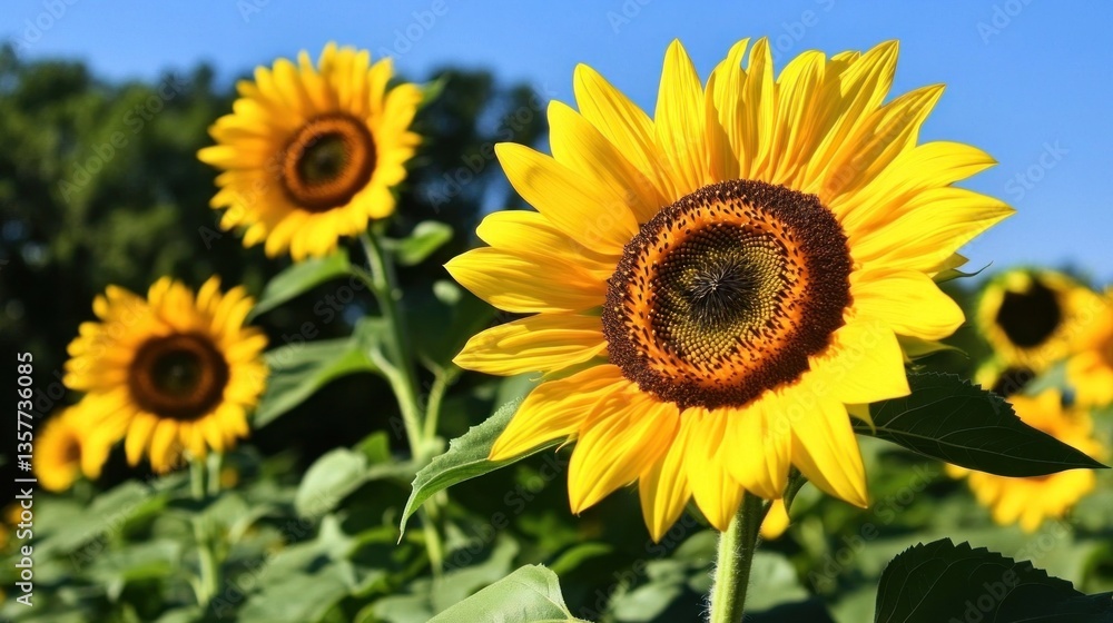 Vibrant sunflower field under a clear blue sky on a sunny day scenery Vibrant sunflower field under a clear blue sky on a sunny day scenery