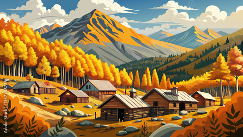 Ashcroft Ghost Town in Autumn - Historic Ghost Town of Ashcroft, Colorado in Pitkin County in Autumn with Golden Aspen forests surrounding.