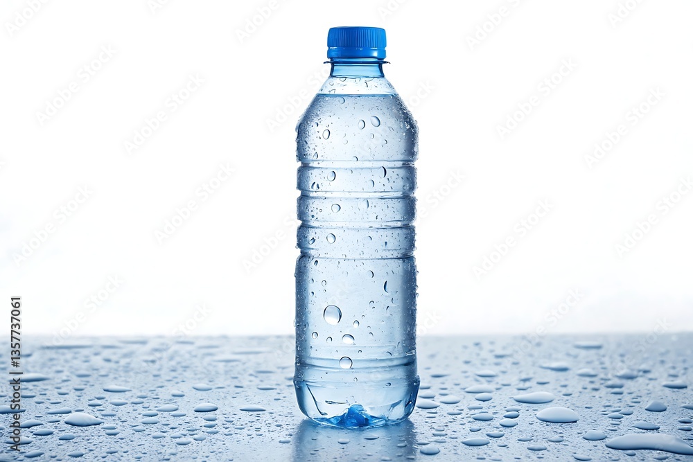 Plastic water bottle with water droplets isolated on white background Plastic water bottle with water droplets isolated on white background