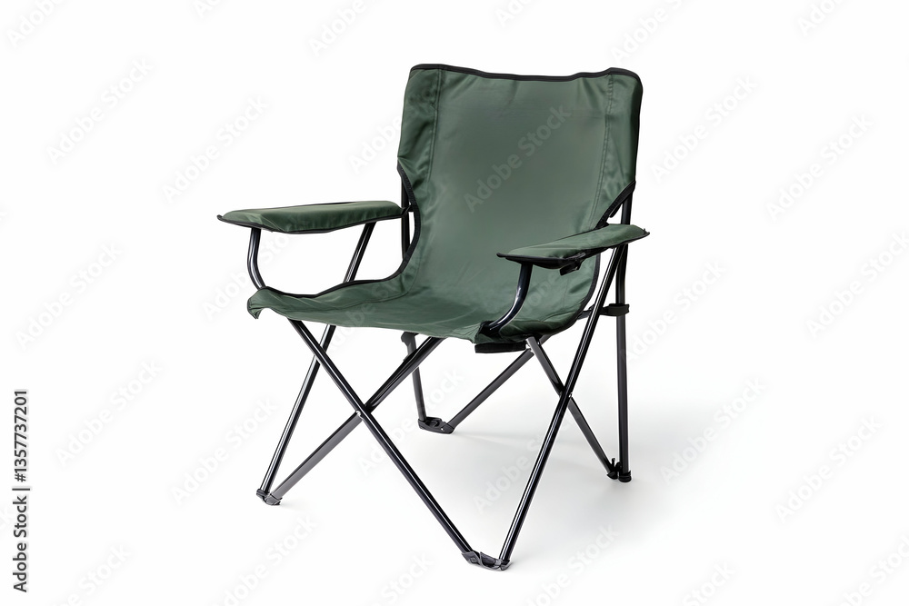 Isolated green folding camping chair on a white background Isolated green folding camping chair on a white background
